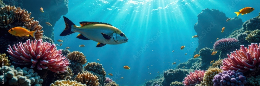 Fototapeta premium School of fish in coral reef, ocean, aquatic