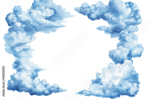 Two cloud formations on either side of a white space creating a frame effect