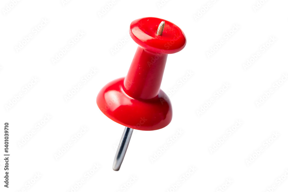 A red plastic pushpin with a sharp metal needle is isolated on white . a pin illustration on white A red plastic pushpin with a sharp metal needle is isolated on white . a pin illustration on white
