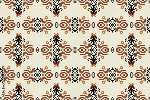 Seamless ikat pattern in earthy tones with traditional tribal and geometric motifs, ethnic textile design ideal for fabric, interior, wallpaper, fashion, and cultural decoration