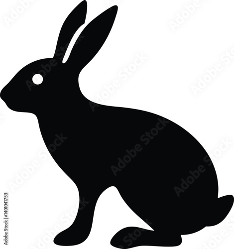 Isolated Black Rabbit Silhouette, Cute Hare Icon with Transparent Background Design