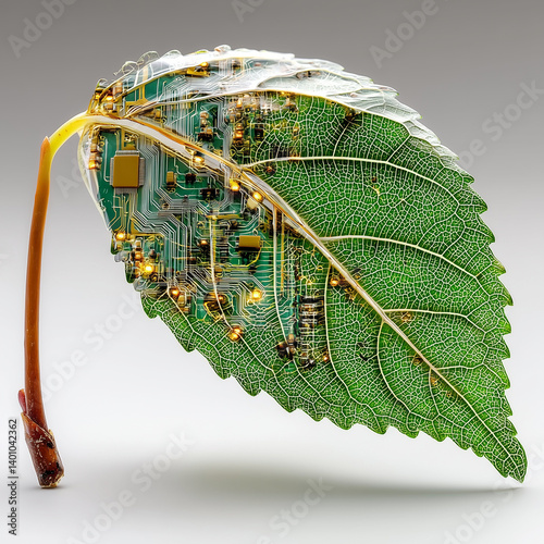 Eco-Tech Leaf with Circuit Pattern