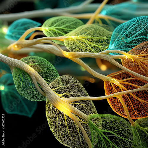 Neural Leaves with Glowing Network Veins