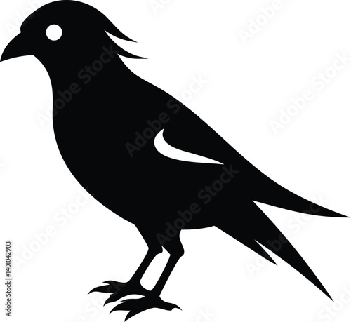 Isolated Simple Crow Silhouette Icon, Minimalist Black Bird on Transparent BG
