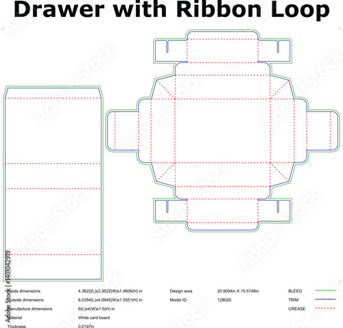 Packaging Box Die Cut Template For Gift Drawer With Ribbon Loop Vector Blueprint