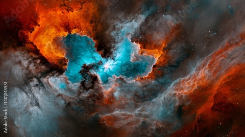Wallpaper Mural Colorful nebula with a blue cloud in the middle. The colors are orange, blue, and red Torontodigital.ca