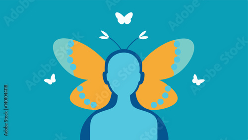 Butterfly Transformation A co representing a person in therapy and a butterfly emerging from it symbolizing transformation and the overcoming of limiting beliefs.