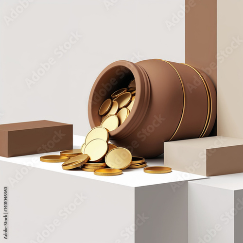 An Overturned Clay Pot with Gold Coins