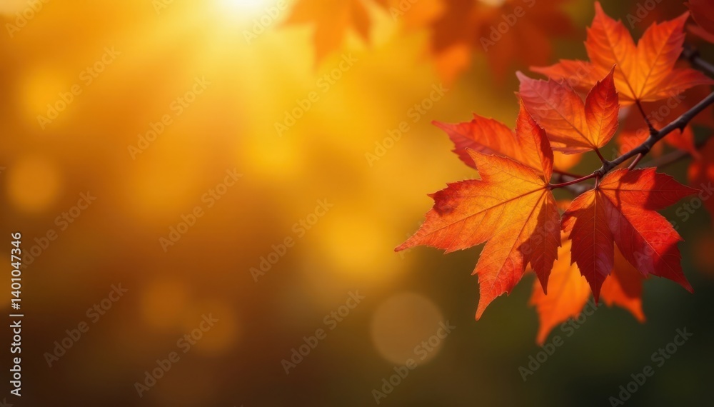 autumn branch with vibrant leaves against a warm golden background, autumn, orange autumn branch with vibrant leaves against a warm golden background, autumn, orange