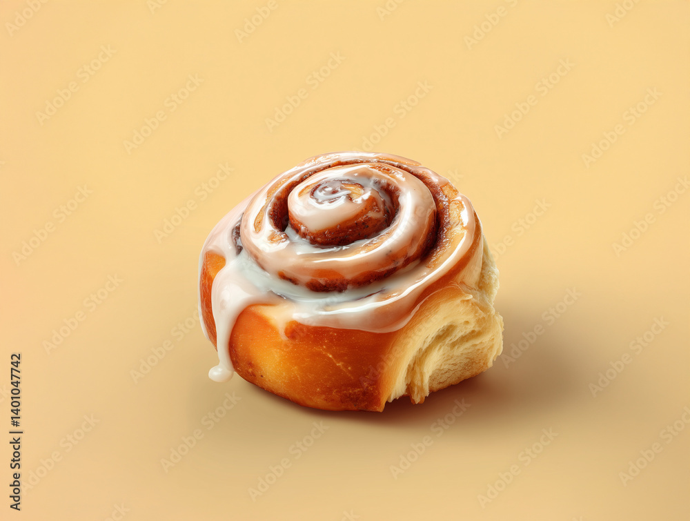 Cinnamon roll bun on a light tan background Cinnamon roll bun on a light tan background