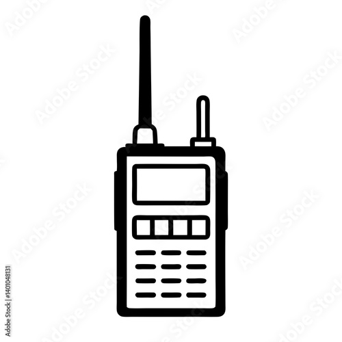 Black And White Outline Illustration Of A Walkie Talkie Radio Communication Device