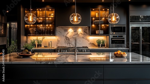 Luxury Modern Kitchen Design: Dark Elegance and Marble Accents