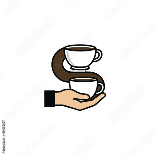 Coffee pouring from one cup to another cup held in a hand