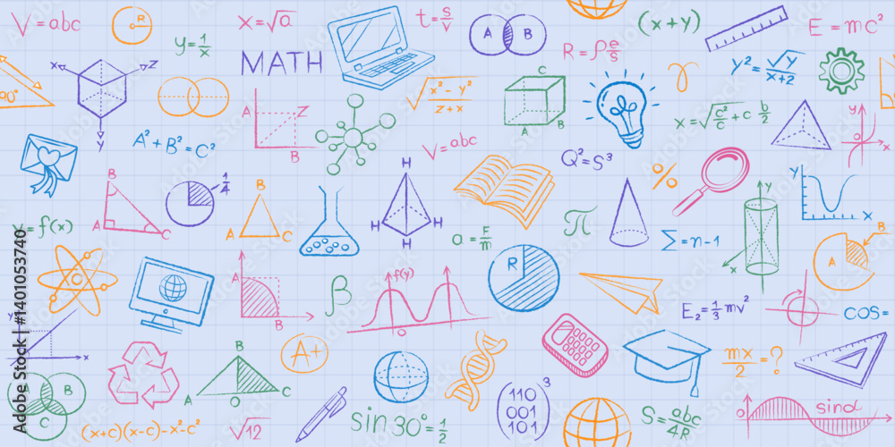 Doodles education. Hand drawn vector pattern background back to school with icon symbols. Doodle of foreign language education course for home online training study. EPS10. Doodles education. Hand drawn vector pattern background back to school with icon symbols. Doodle of foreign language education course for home online training study. EPS10.