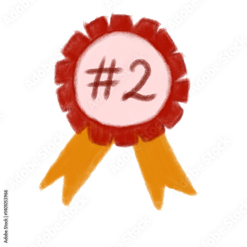 Cute red gold color medal second place winner number 2nd text crayon kids illustration trophy png transparent clipart digital sticker cutout kindergarten competition
