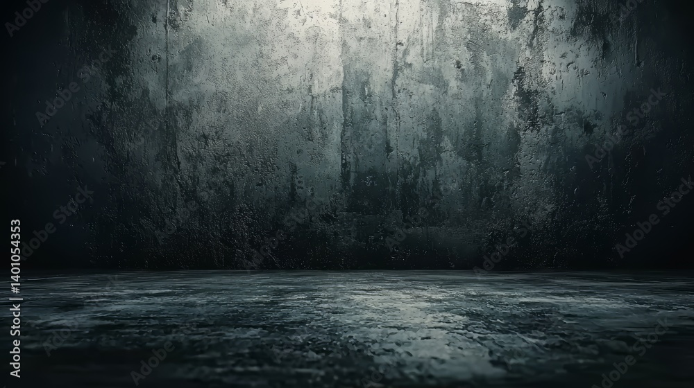 Dark, empty room with a wall that is covered in graffiti. The room is bare and has a sense of emptiness Dark, empty room with a wall that is covered in graffiti. The room is bare and has a sense of emptiness