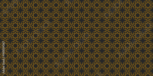 Ornate Gold Geometric Pattern - Intricate Floral Star Motifs on Dark Charcoal Background, Seamless Repeating Design