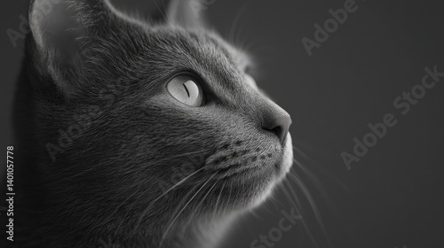 serene feline gaze captures viewer attention against minimalistic backdrop with ample copy space