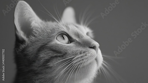 serene feline gaze captures viewer attention against minimalistic backdrop with ample copy space