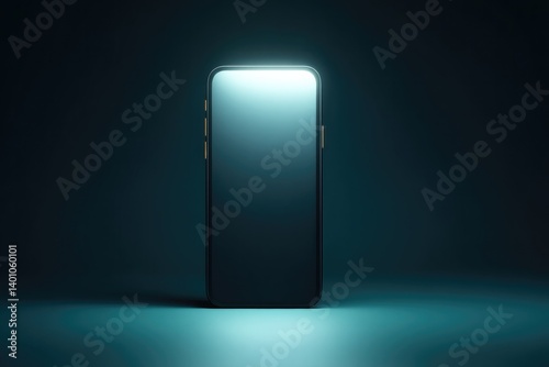solitary smartphone glows in dark surrounded by vast negative space embodying digital dependence