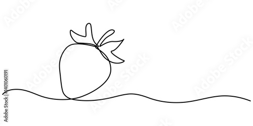 Strawberry continuous one line drawing, Black and white, Single continuous line drawing of organic strawberry for fruit icon fresh berries fruitage concept, Vector illustration with continuous line.
