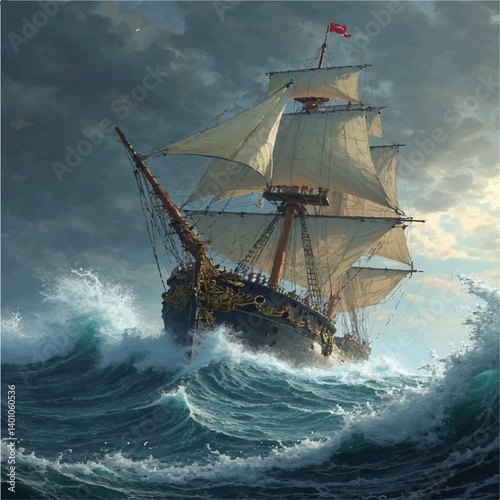 ship in sea storm