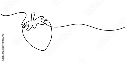 Strawberry continuous one line drawing, Black and white, Single continuous line drawing of organic strawberry for fruit icon fresh berries fruitage concept, Vector illustration with continuous line.