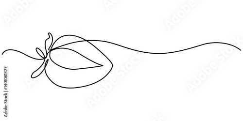 Strawberry continuous one line drawing, Black and white, Single continuous line drawing of organic strawberry for fruit icon fresh berries fruitage concept, Vector illustration with continuous line.