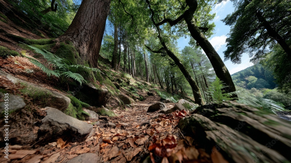 Exploring Serene Forest Trail with Mossy Rocks Nature Landscape Lush Environment Ground Perspective Tranquility Concept Exploring Serene Forest Trail with Mossy Rocks Nature Landscape Lush Environment Ground Perspective Tranquility Concept