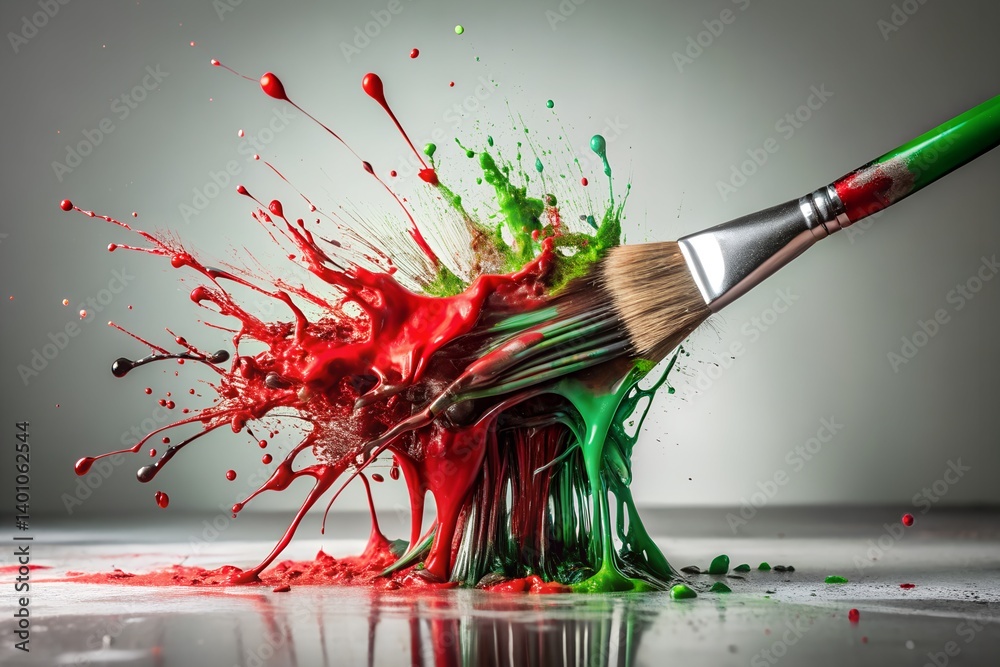 Abstract Paint Splash – Red, Black & Green on Canvas