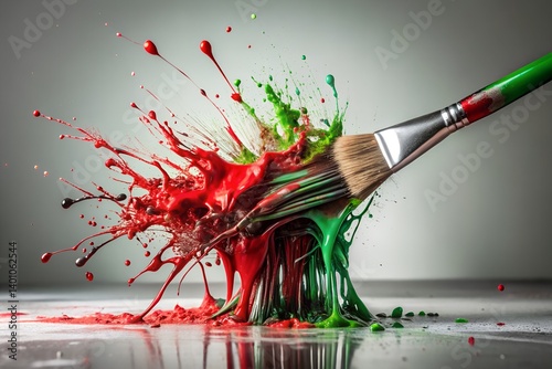 Obraz na płótnie Abstract Paint Splash – Red, Black & Green on Canvas w salonie