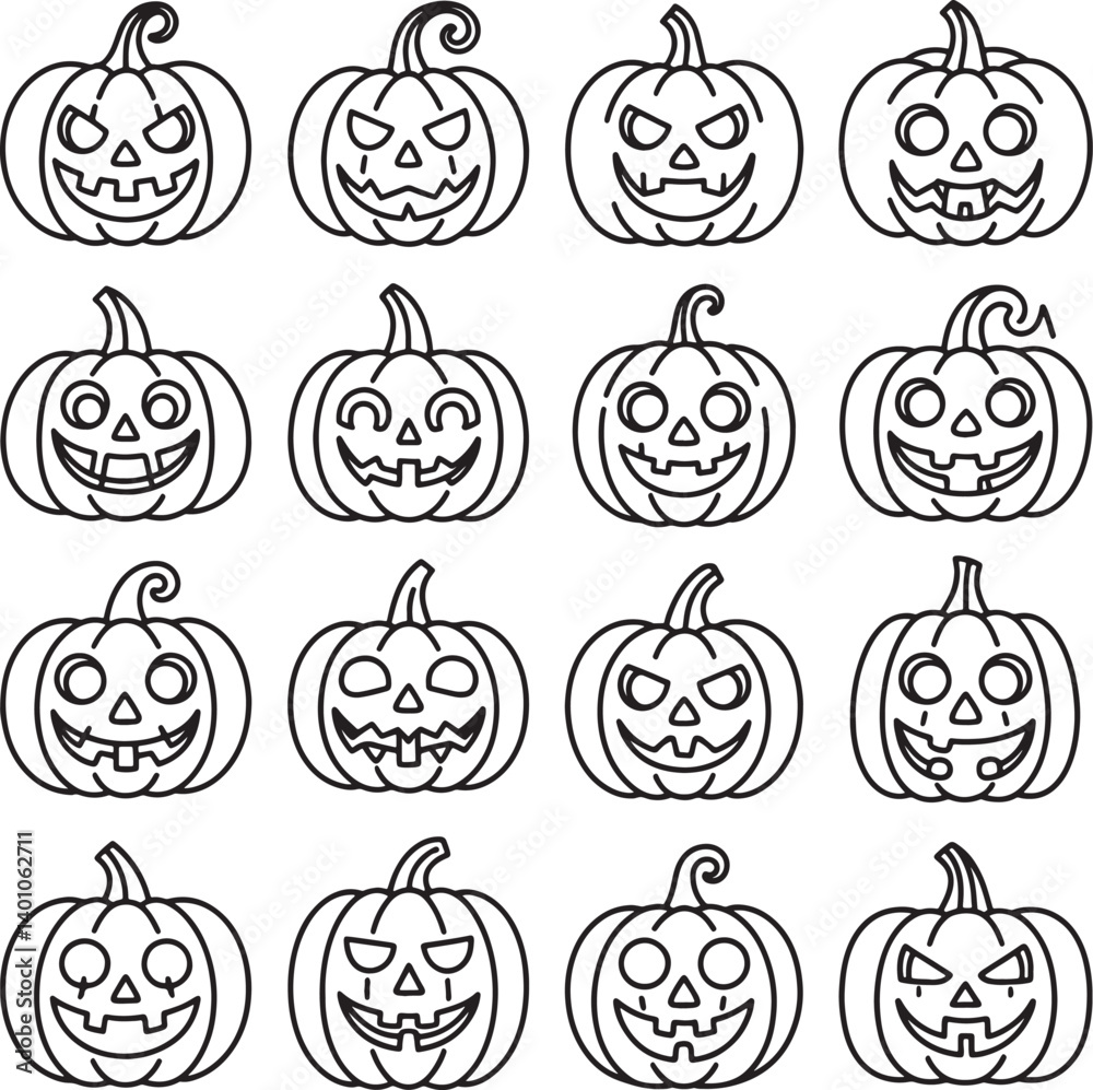 Set of pumpkin line art vector illustration isolated On Transparent Background Set of pumpkin line art vector illustration isolated On Transparent Background