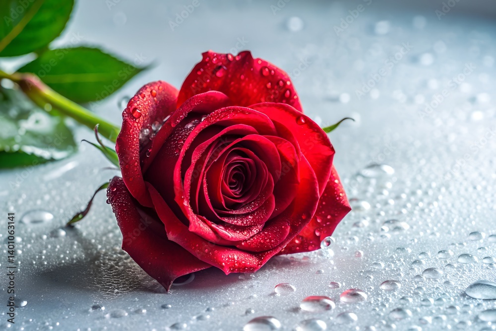Red Rose with Water Droplets – Elegant Floral Photography