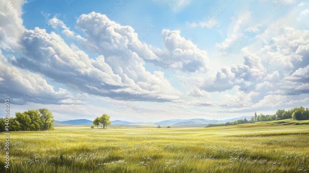Fototapeta premium Vast field under a partly cloudy sky