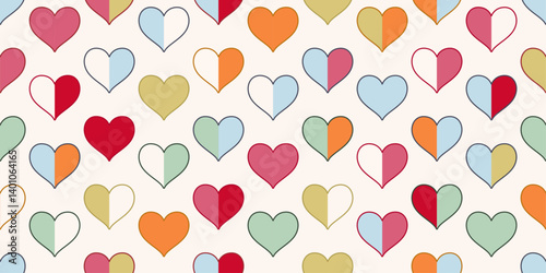 Wallpaper Mural Hearts are all outlined in black and filled with various combinations of colors, including red, orange, yellow, green, blue, and pink. Torontodigital.ca