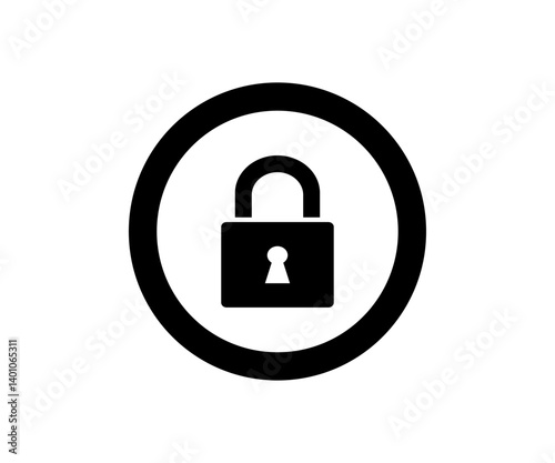 Black circle with a lock icon. Security symbol. Lock open vector design and illustration.

