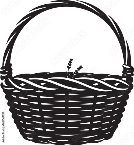 Wicker basket silhouette vector illustration isolated On Transparent Background