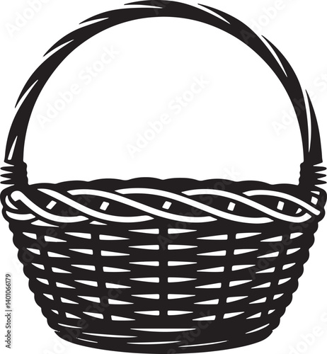 Wicker basket silhouette vector illustration isolated On Transparent Background