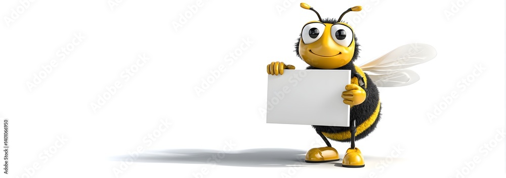 Business Bee Mascot 3D Character Holding a Sign
