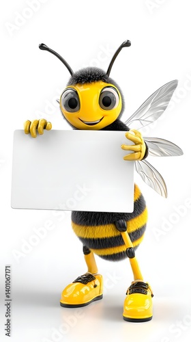 Obraz na płótnie Business Bee Mascot 3D Character Holding a Sign w salonie