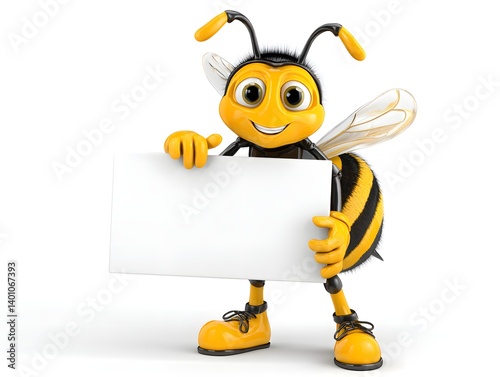 Obraz na płótnie Business Bee Mascot 3D Character Holding a Sign w salonie