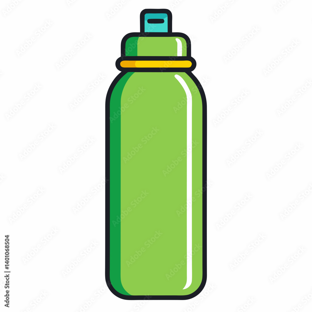 Green reusable water bottle cartoon hydration container icon

