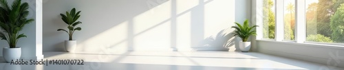 Spacious white open-plan office corner  sunlight   corner  business