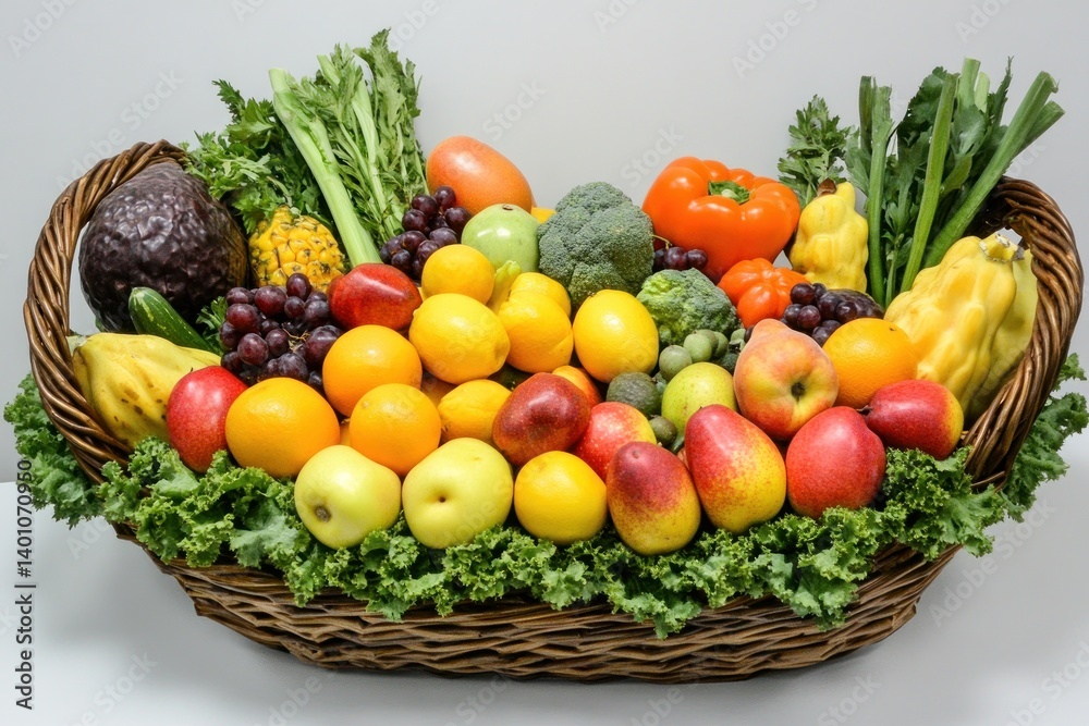 A basket brimming with fresh, healthy produce, a bounty of nutrients showcasing vibrant fruits and vegetables, perfect for a wholesome meal. A basket brimming with fresh, healthy produce, a bounty of nutrients showcasing vibrant fruits and vegetables, perfect for a wholesome meal.