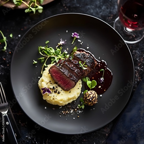 Obraz na płótnie Gourmet Fusion: Artistic Plating of Fine Dining Cuisine in a Luxury Restaurant w salonie