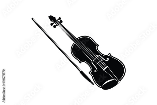 Silhouette art illustration of a violin and bow.eps