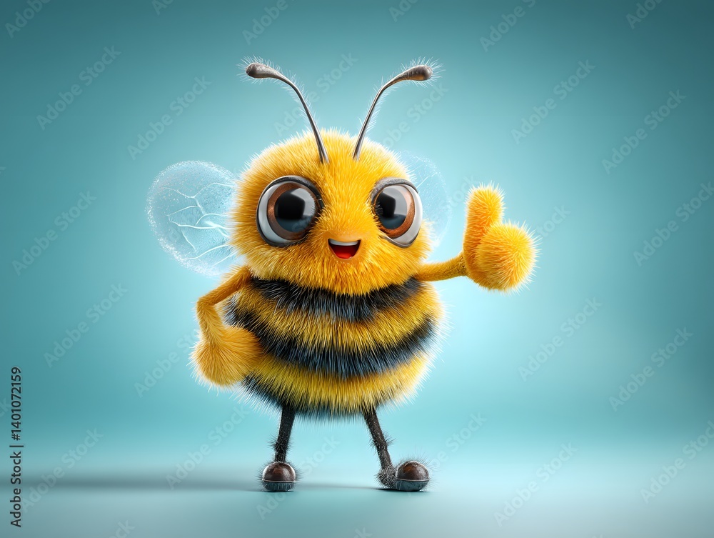 Happy 3D Cartoon Bee Giving a Thumbs Up