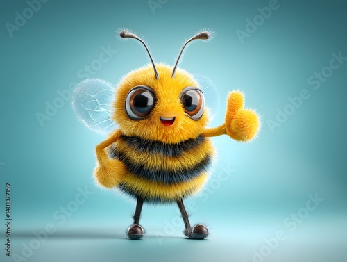 Obraz na płótnie Happy 3D Cartoon Bee Giving a Thumbs Up w salonie