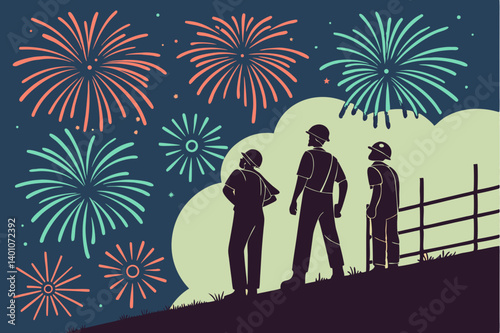 Silhouette peoples walking under a moonlit sky, abstract love amidst a New Year's night
