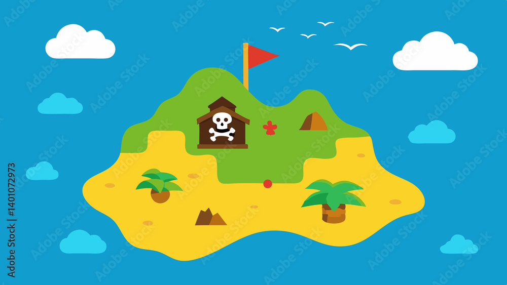 Naklejka premium Map of a Fictional Pirate Island